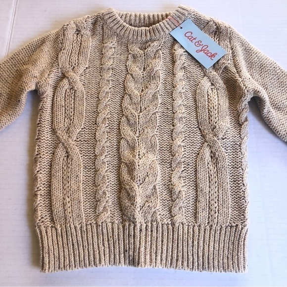 Cat & Jack Baby Cable Knit Oatmeal Heather Crewneck Sweater Size 18 M - Picture 3 of 10